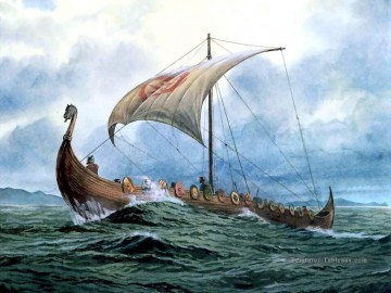 navire viking en mer navires étonnants Peinture à l'huile